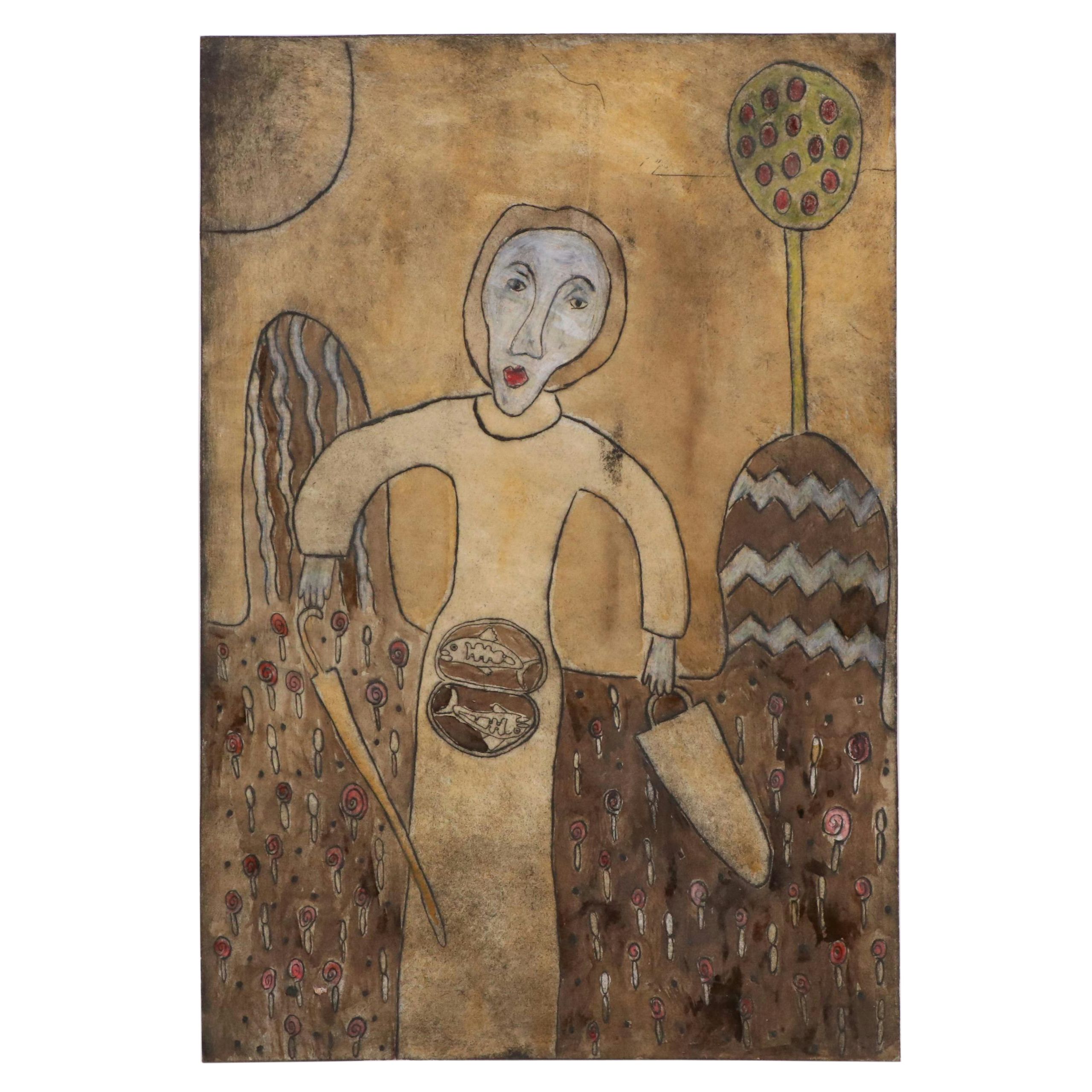 Modern Figural Embellished Intaglio Print, Mid 20th Century