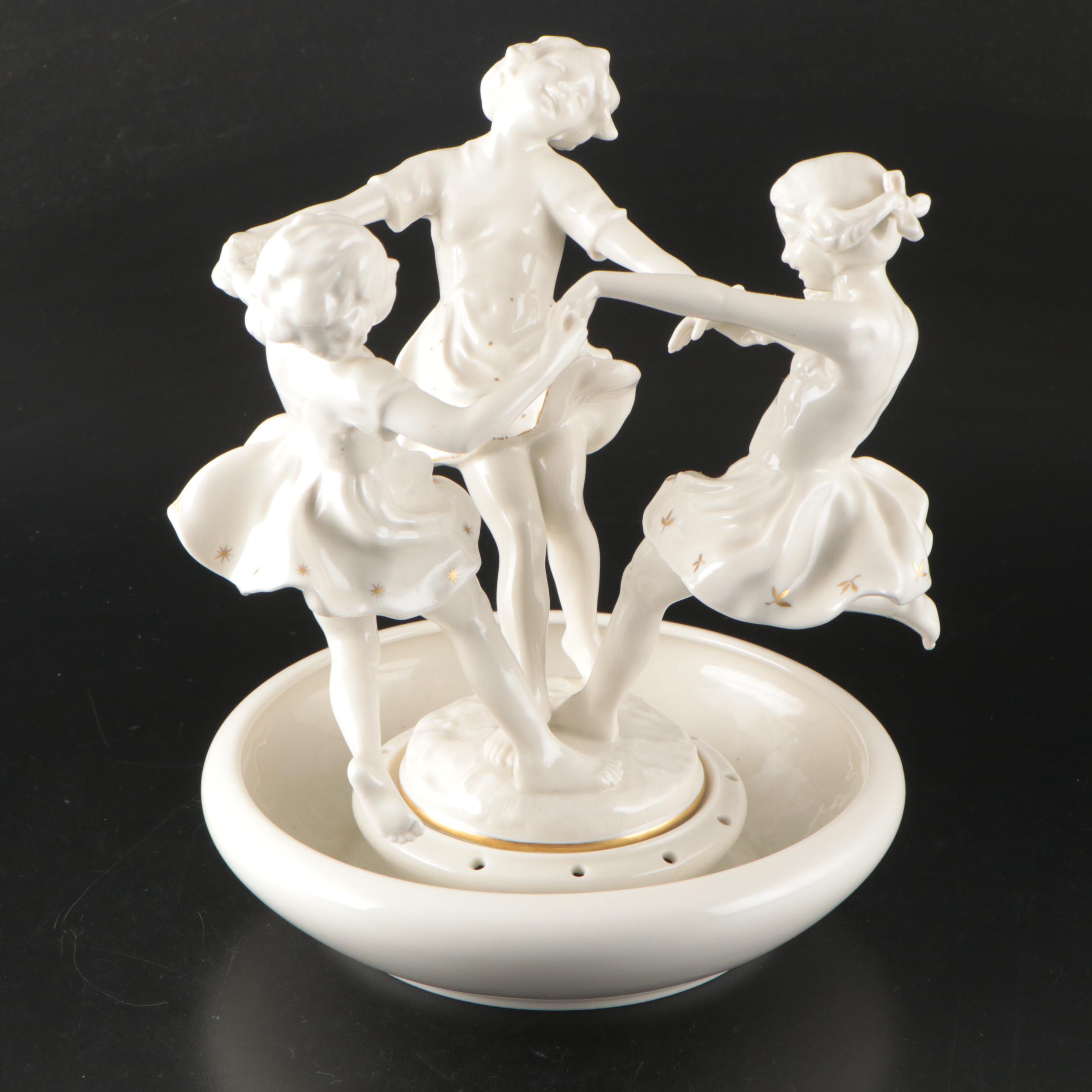 Karl Tutter for Hutschenreuther Porcelain "May Dance" Flower Frog and Bowl