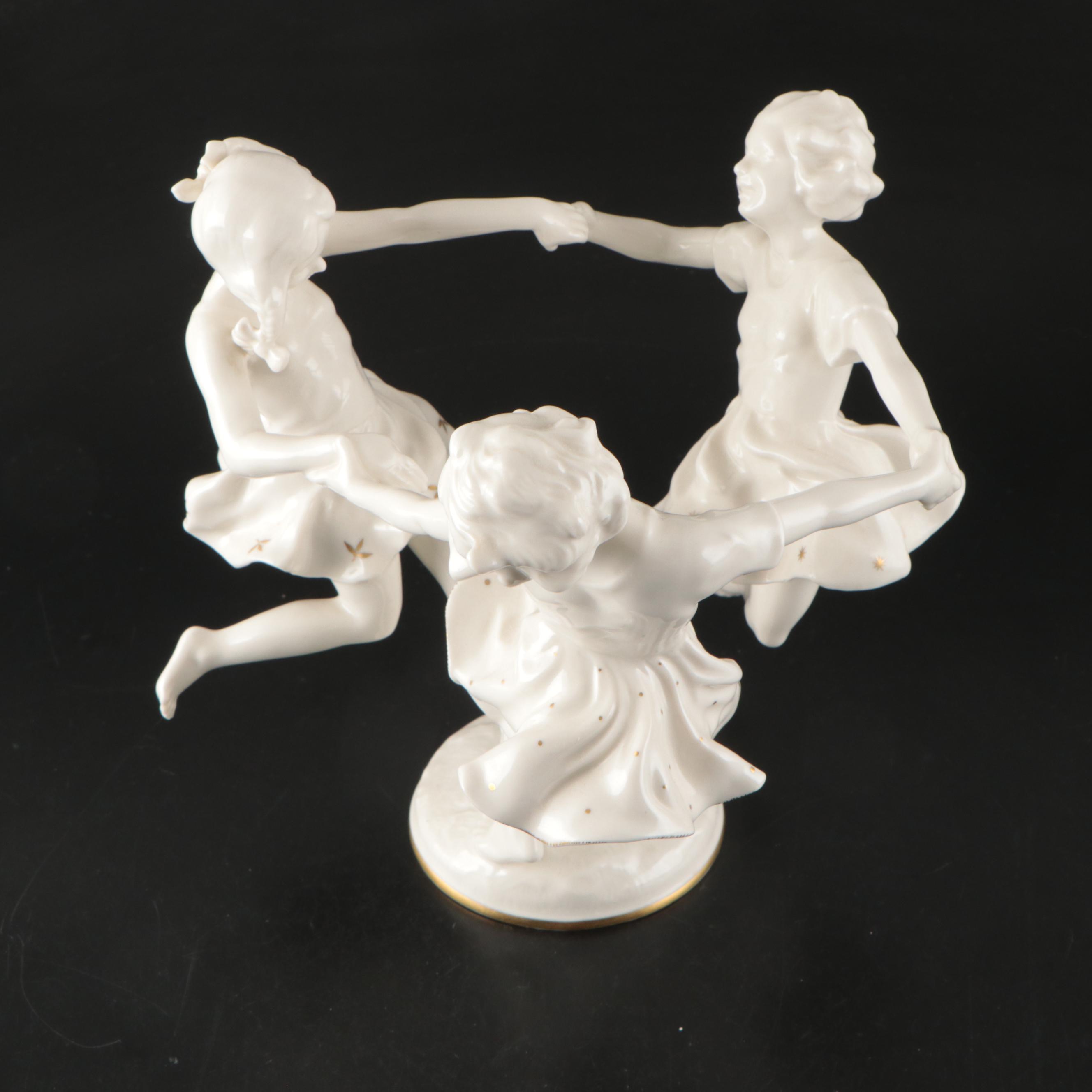 Karl Tutter for Hutschenreuther Porcelain "May Dance" Flower Frog and Bowl