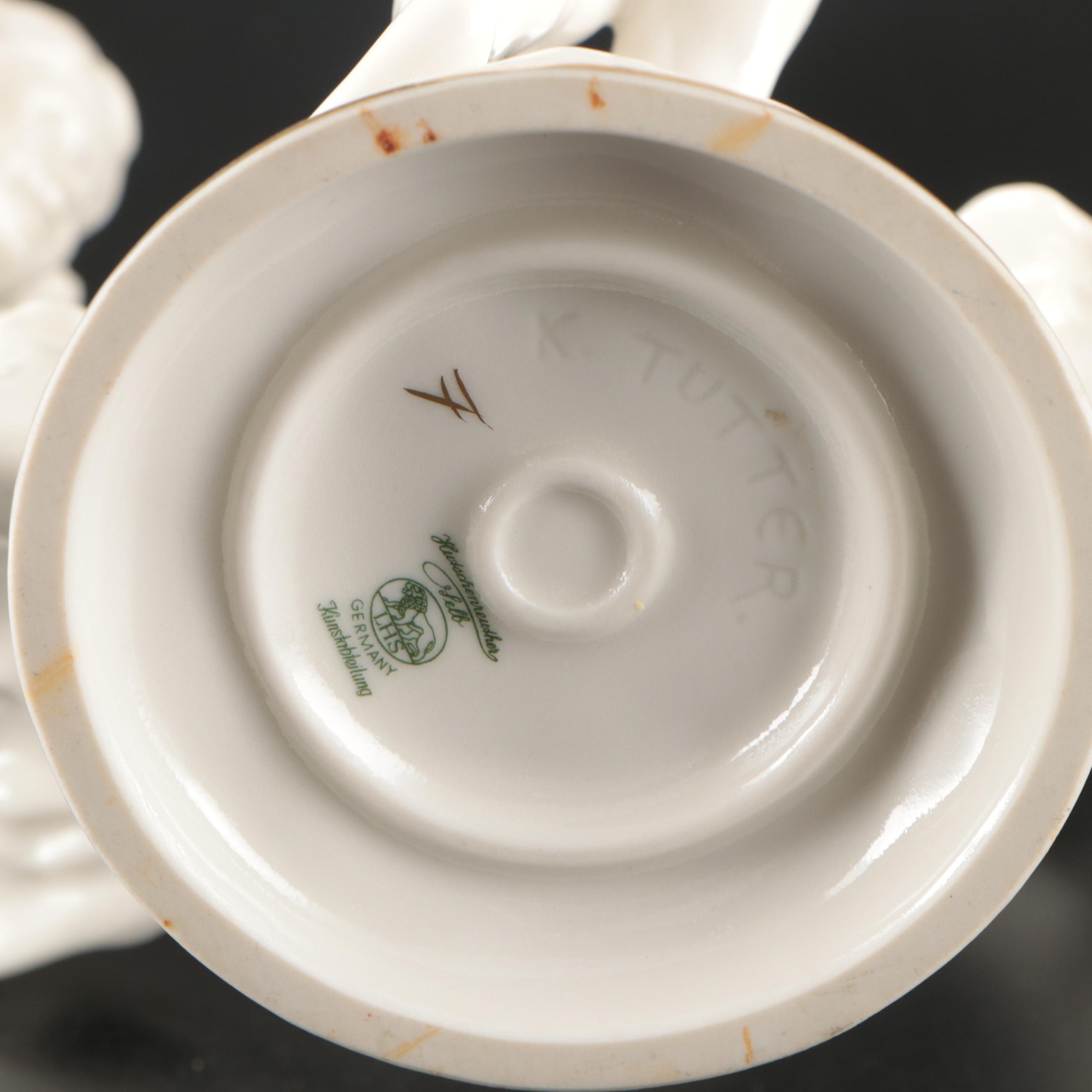 Karl Tutter for Hutschenreuther Porcelain "May Dance" Flower Frog and Bowl