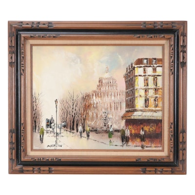 Maruin Impressionistic Acrylic Painting of European Street Scene