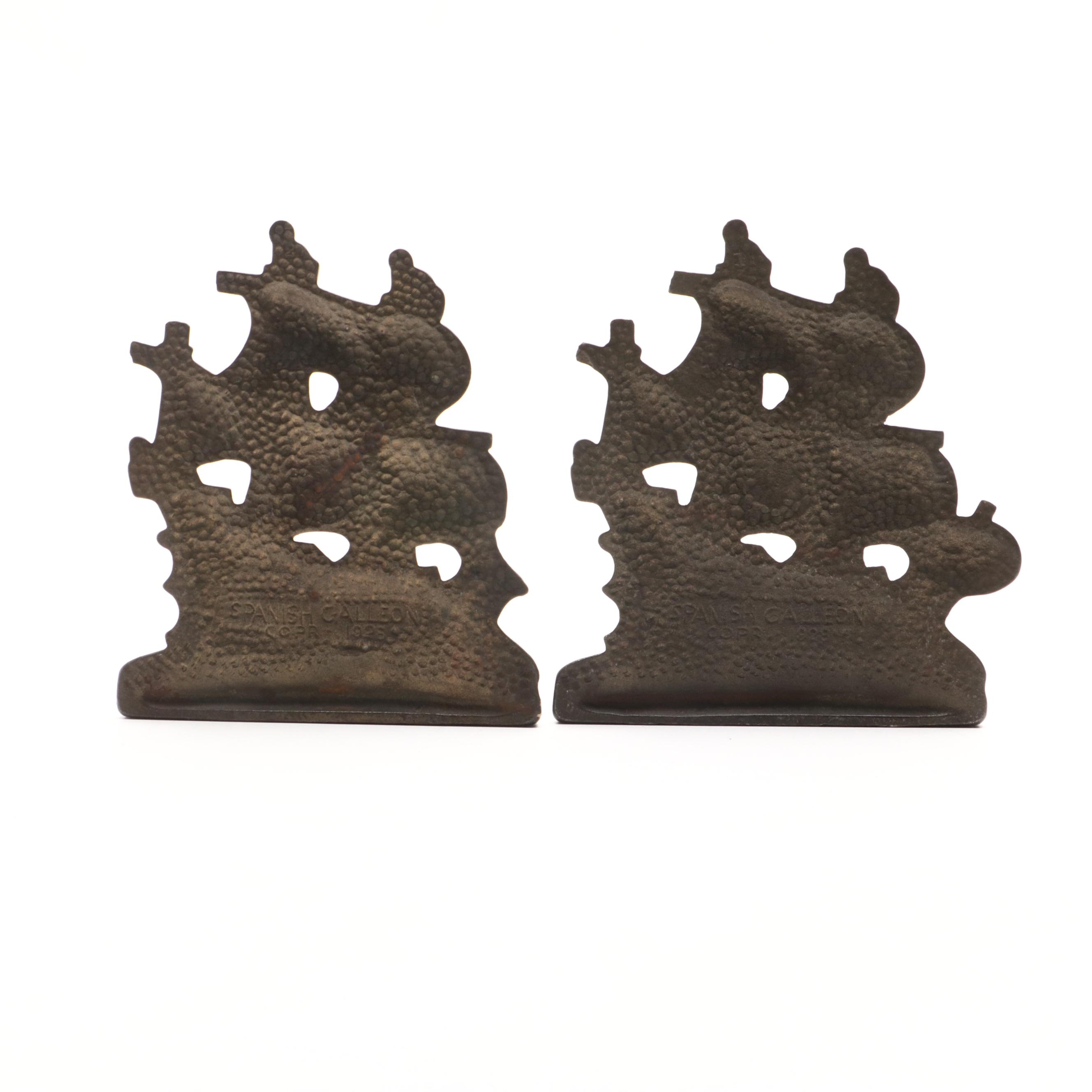 Metal "Spanish Galleon" and Other Ship Bookends, Early 20th Century