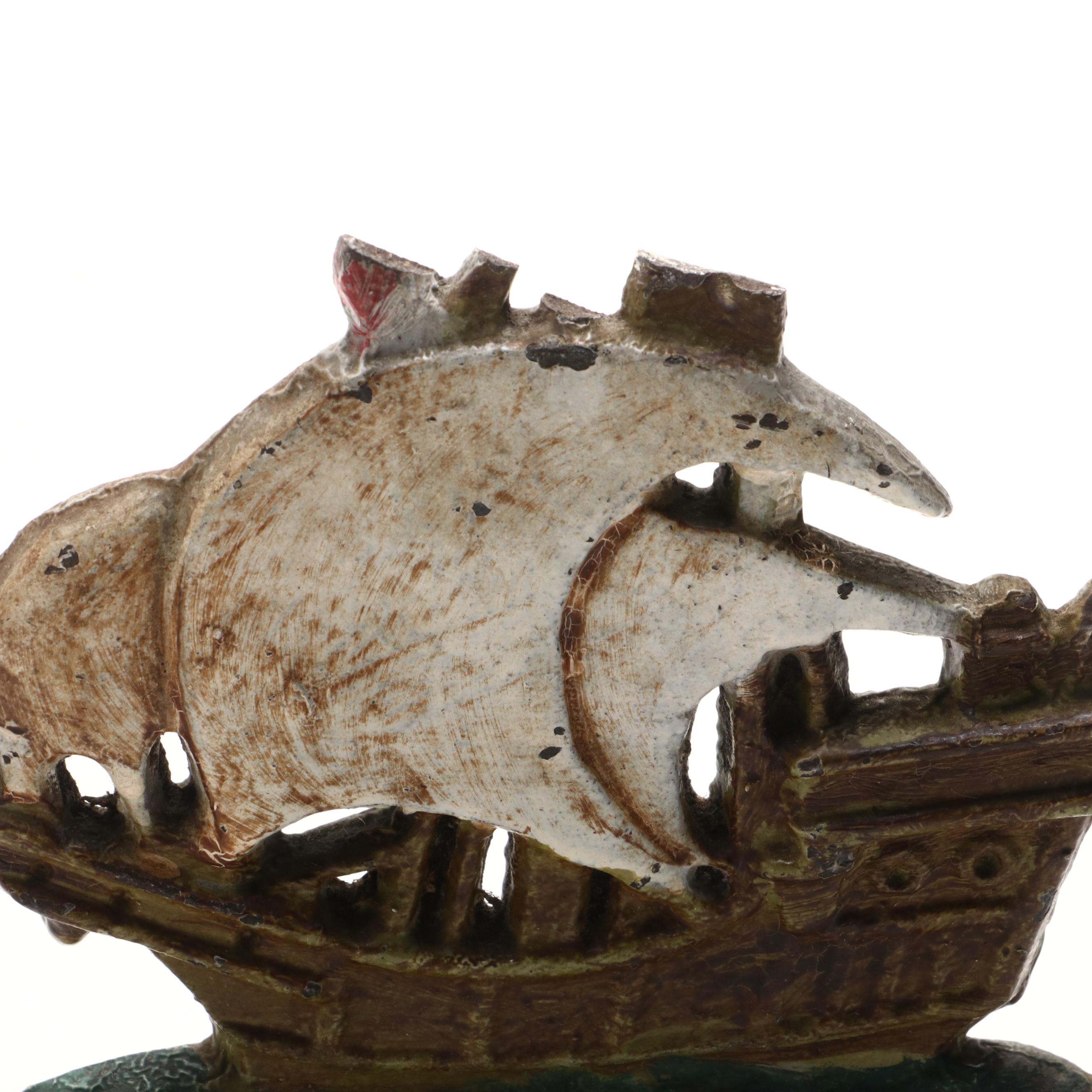 Metal "Spanish Galleon" and Other Ship Bookends, Early 20th Century