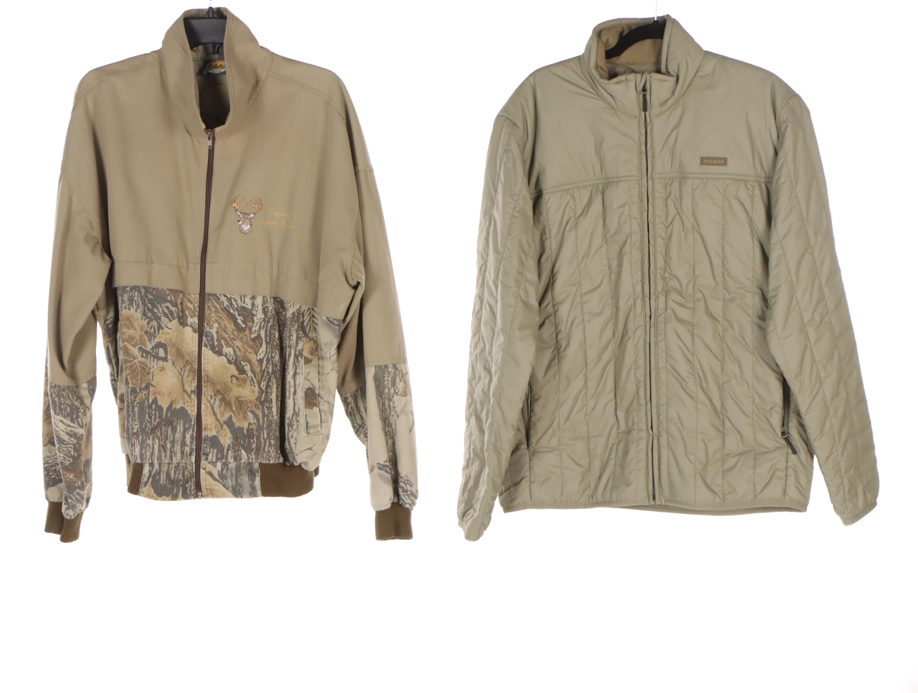 Men's Filson Quilted Jacket, L.L. Bean Fishing Vest, Orvis Rain Jacket, and More