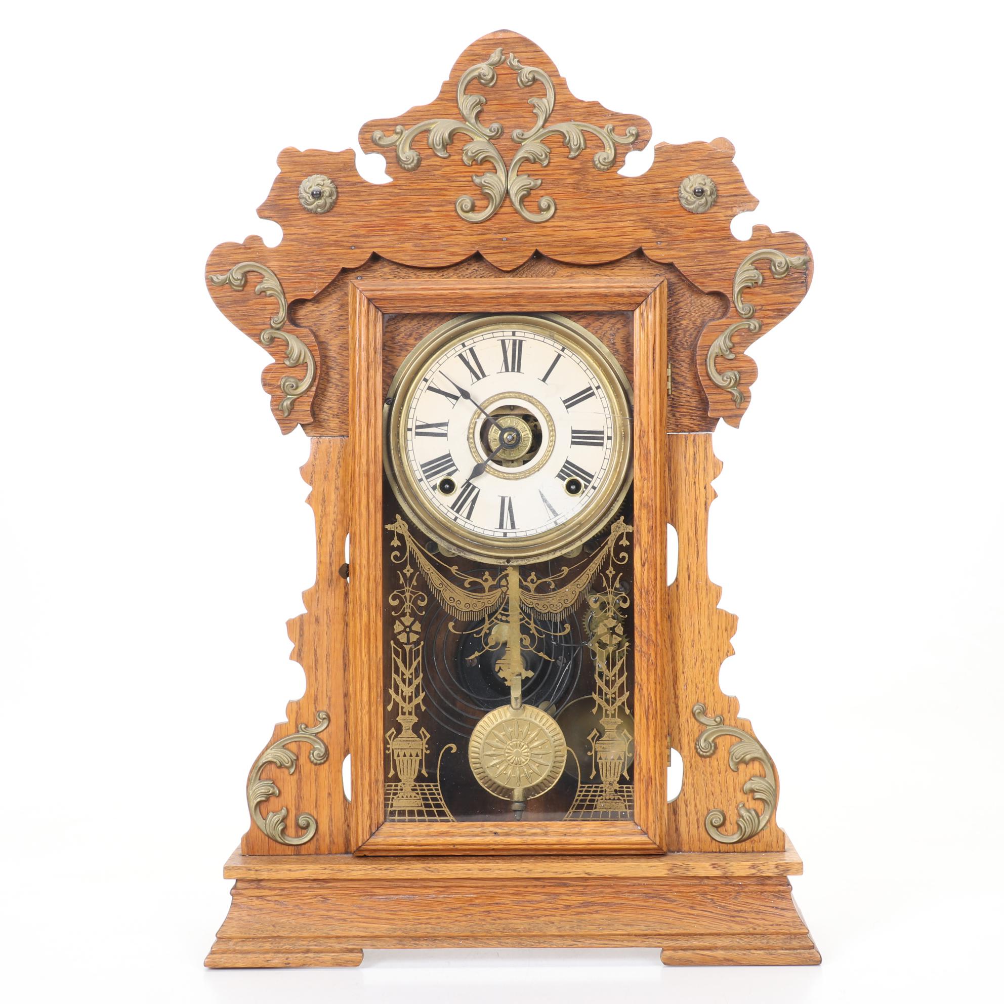 Late Victorian Style Gingerbread Oak Mantel Clock