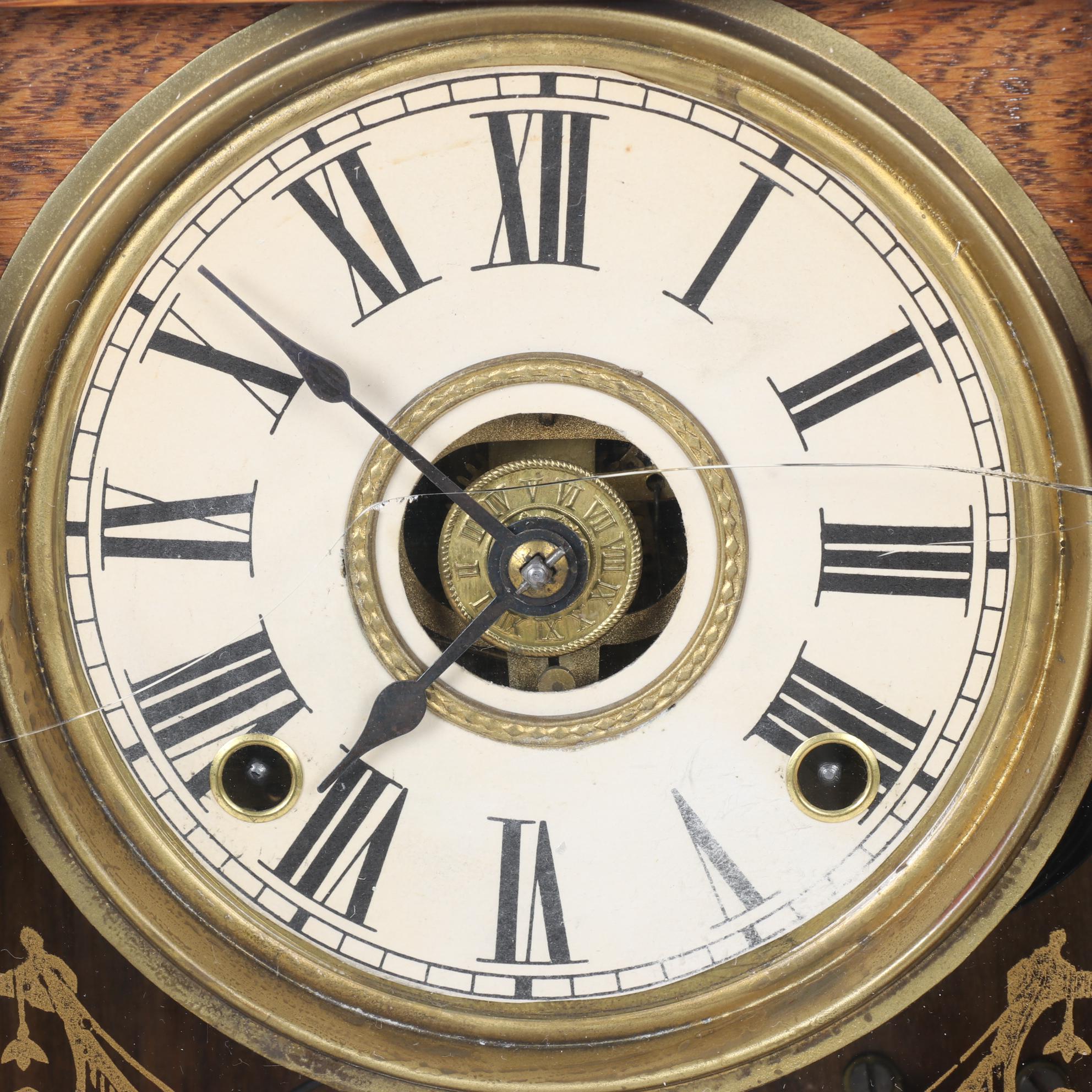 Late Victorian Style Gingerbread Oak Mantel Clock