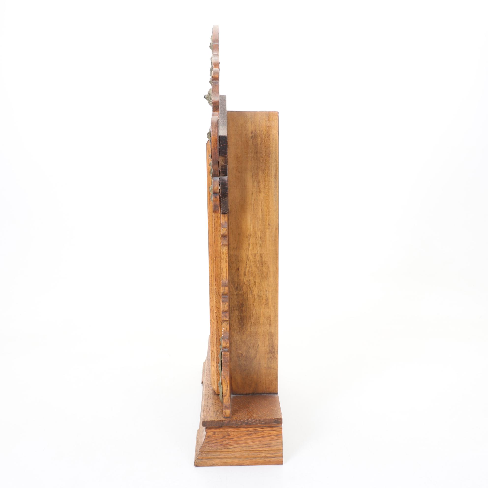 Late Victorian Style Gingerbread Oak Mantel Clock