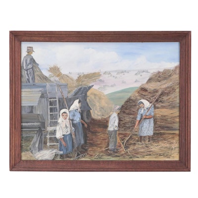 Ann Crytzer Pastoral Oil Painting "The Harvest," 1968