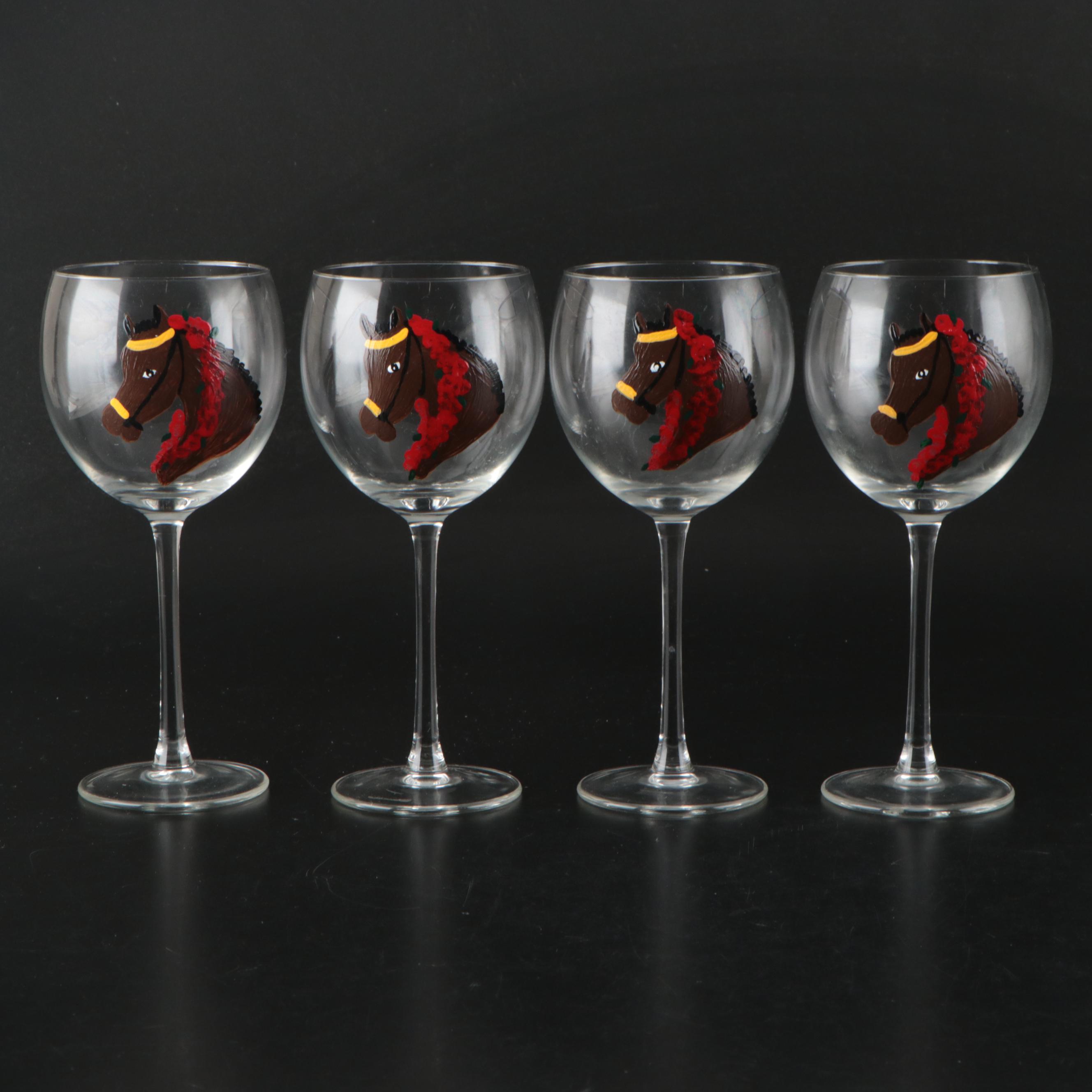 Hand-Painted Horse Wine Glasses