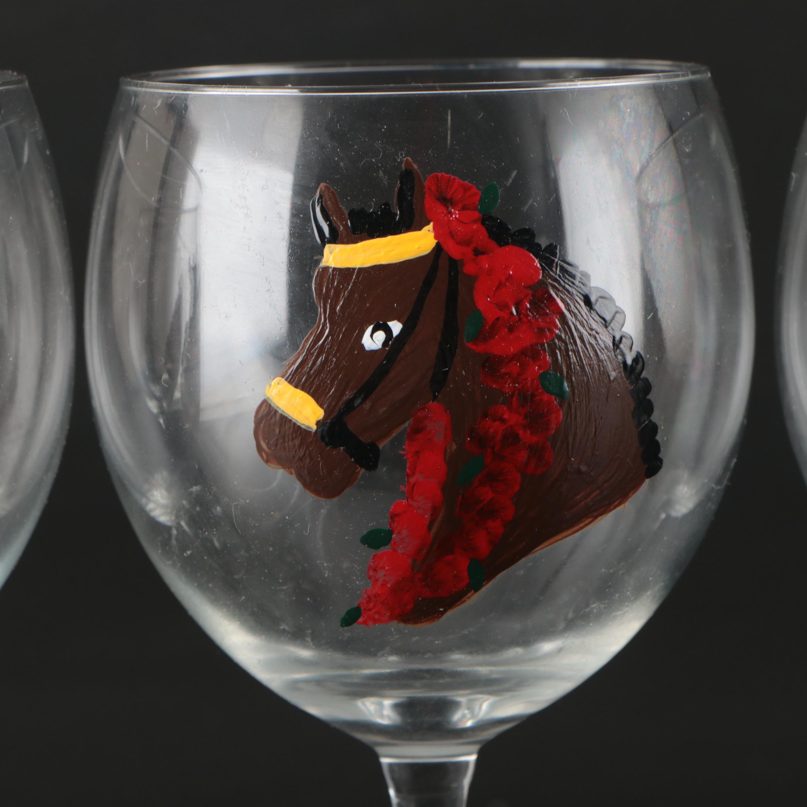 Hand-Painted Horse Wine Glasses