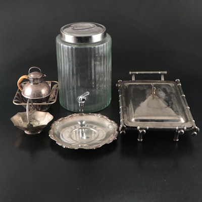 Gorham Sterling Tray with Other Silver Plate and Glass Serving Pieces