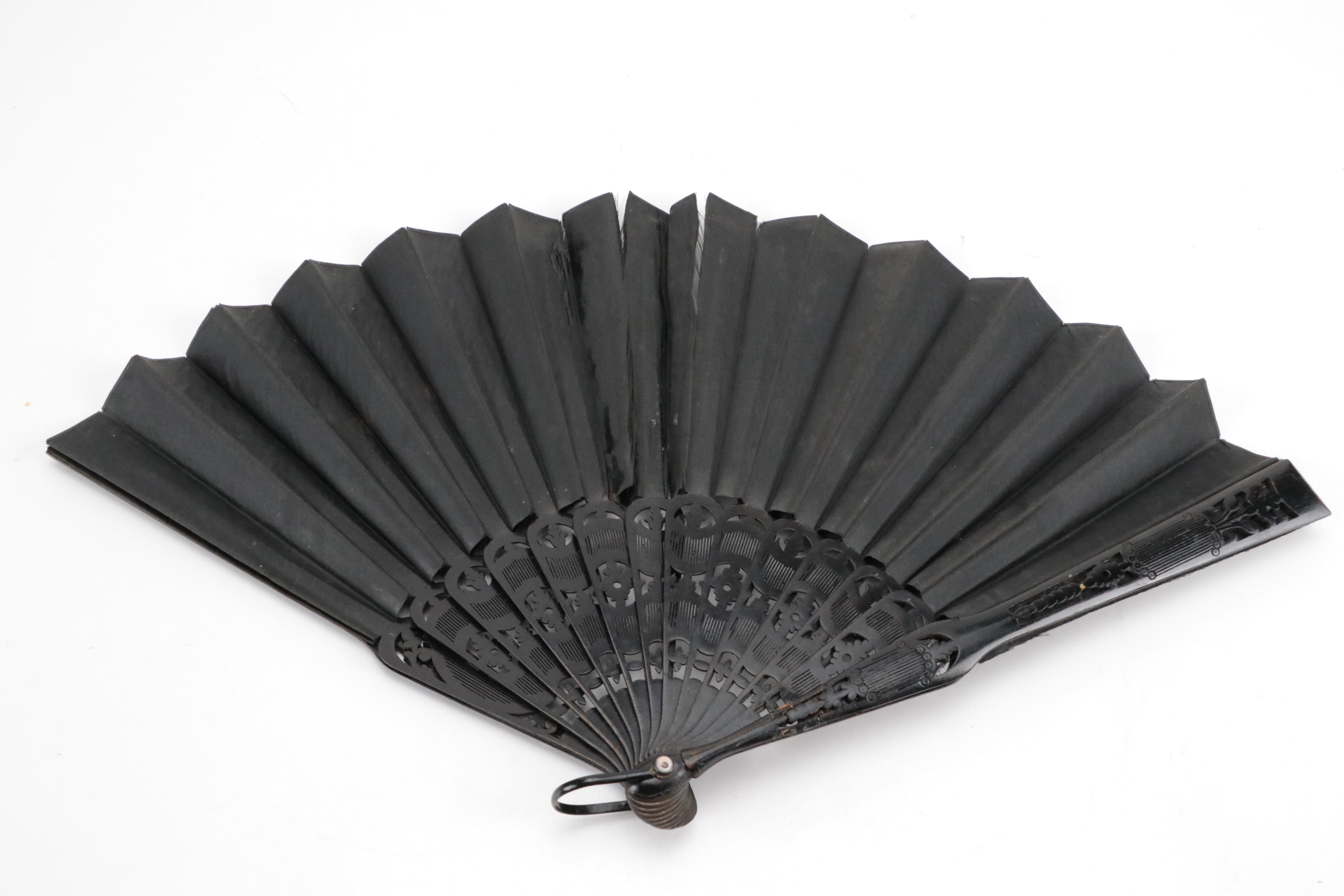 Hand-Painted Paper Folding Fan with Ebonized Wood Folding Fans