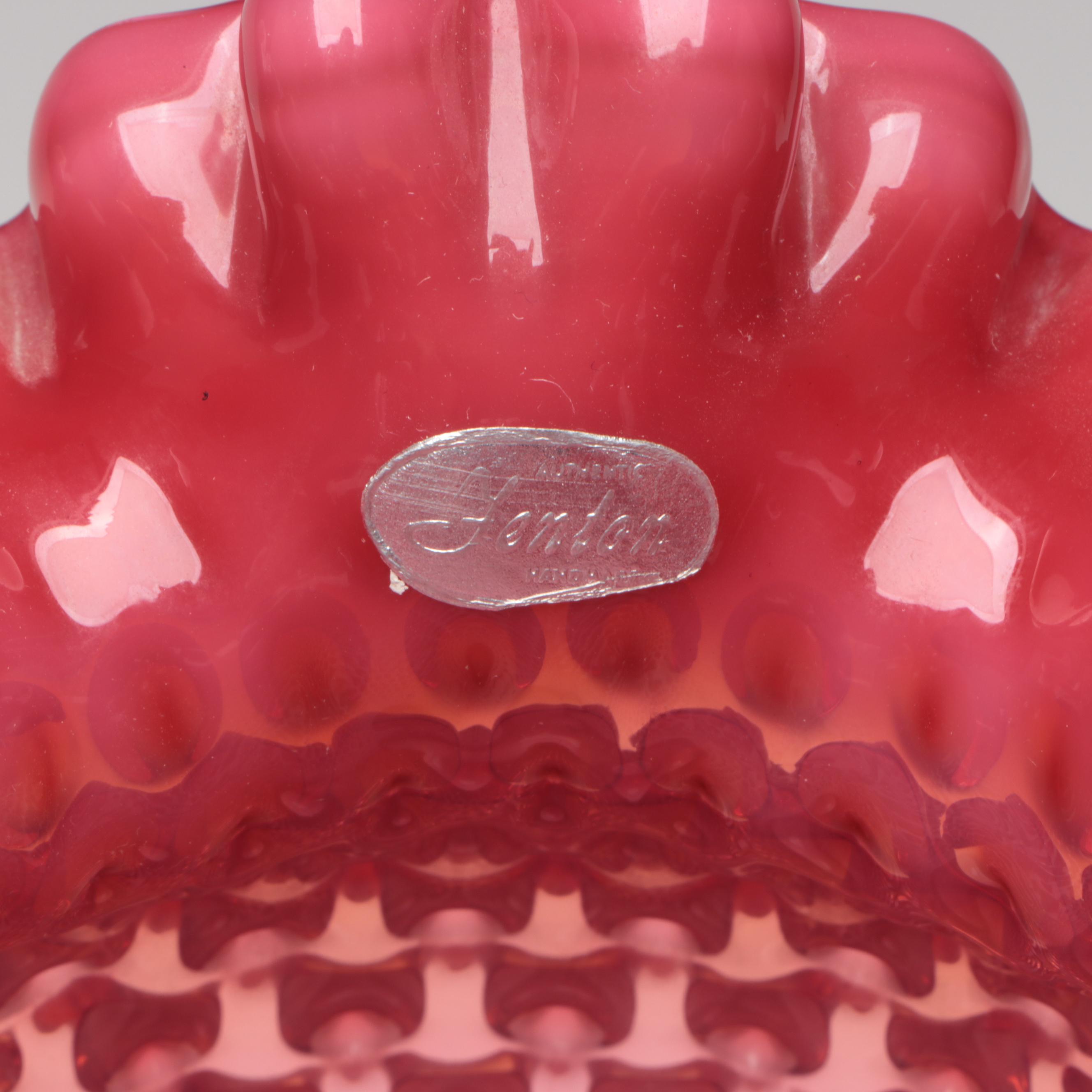Fenton Cranberry Opalescent Glass Hobnail Vases