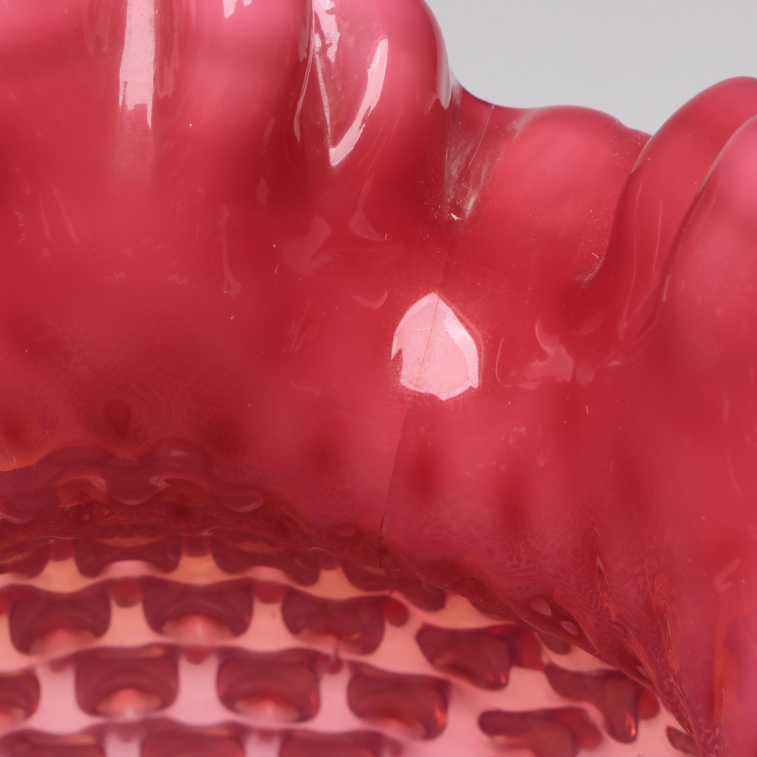 Fenton Cranberry Opalescent Glass Hobnail Vases