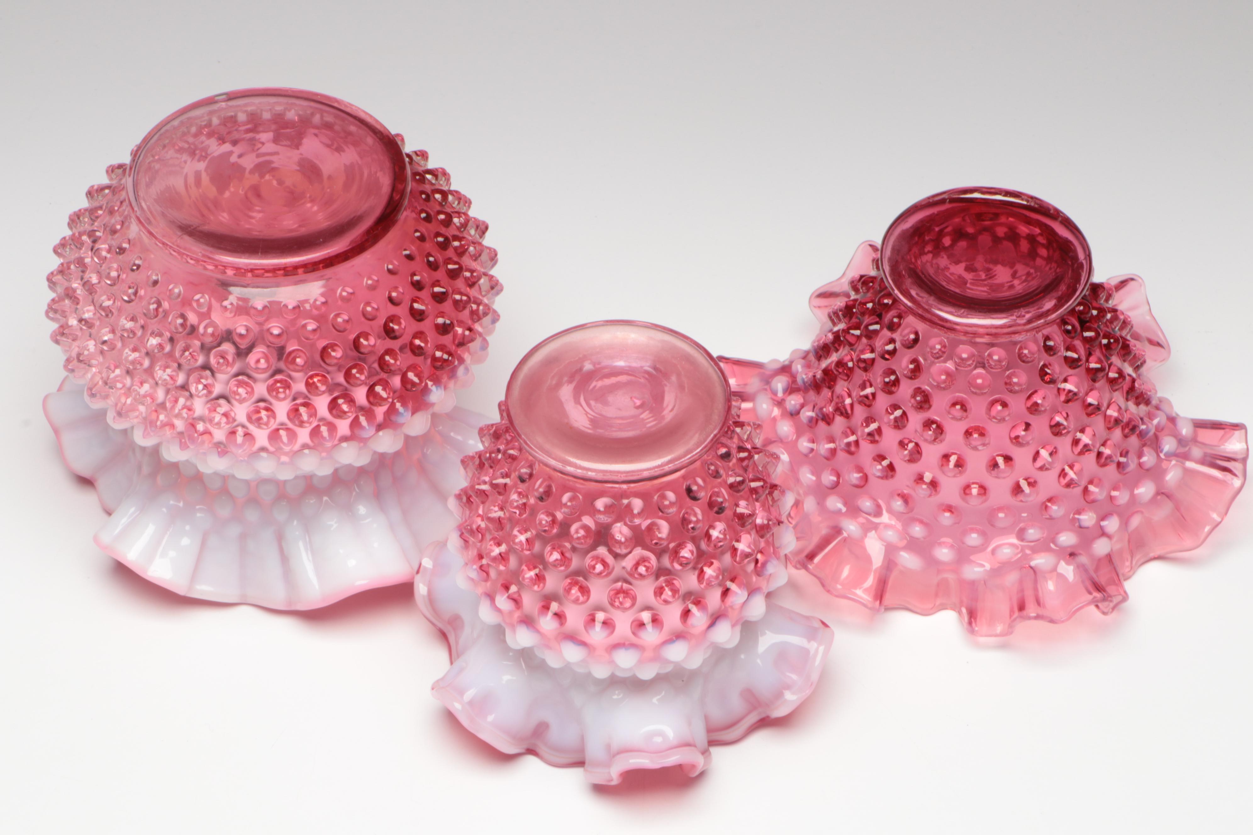 Fenton Cranberry Opalescent Glass Hobnail Vases