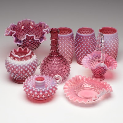 Fenton Cranberry Opalescent Glass Hobnail Vases and Decor