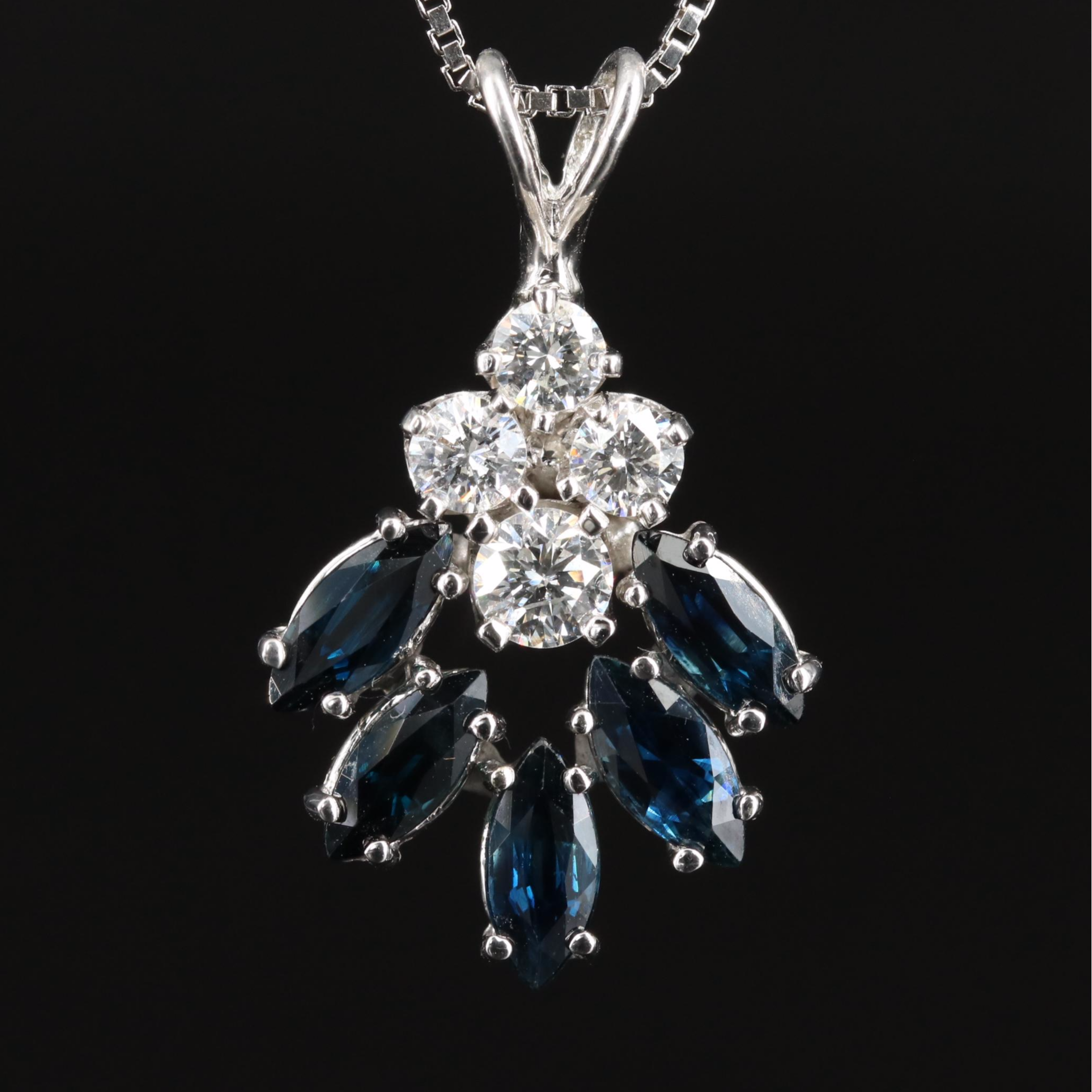 14K Diamond and Sapphire Pendant Necklace