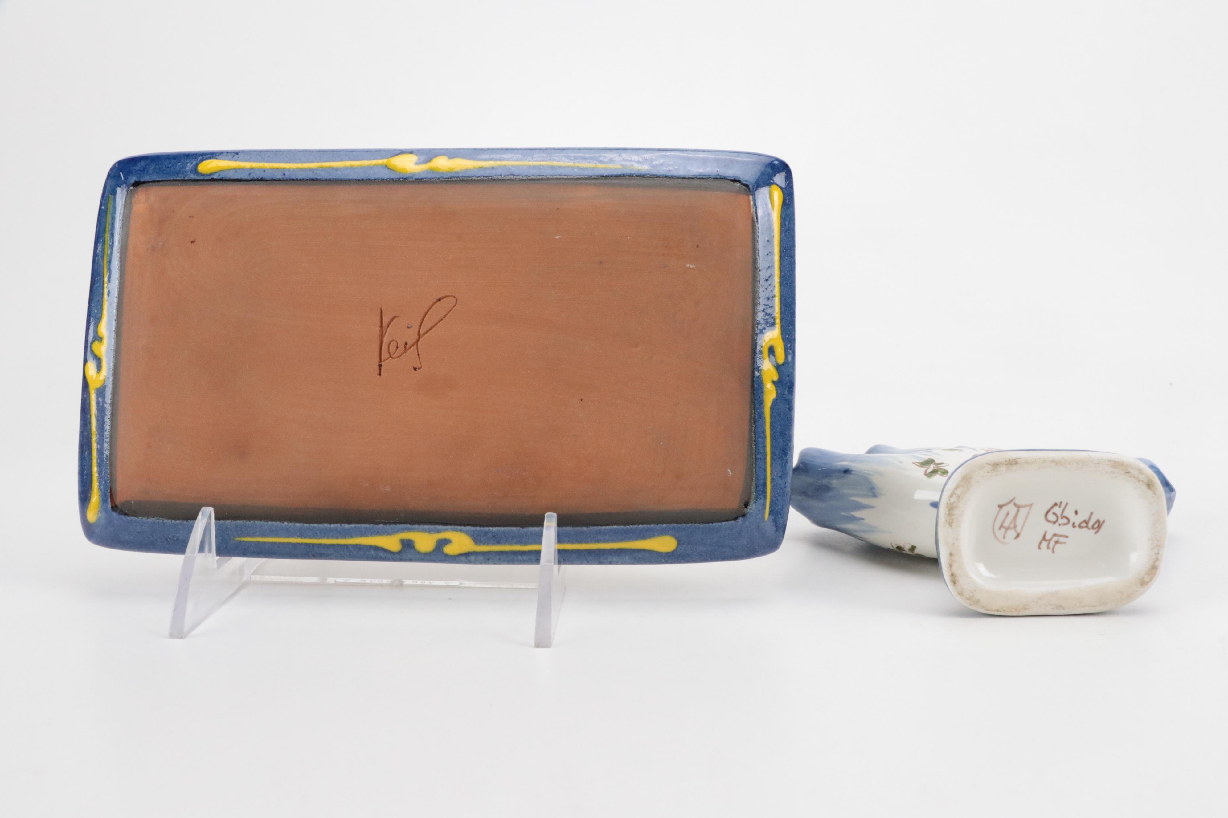 Keif Pottery German Chicken Dish and Bowl with Cow Creamer and Other Vase