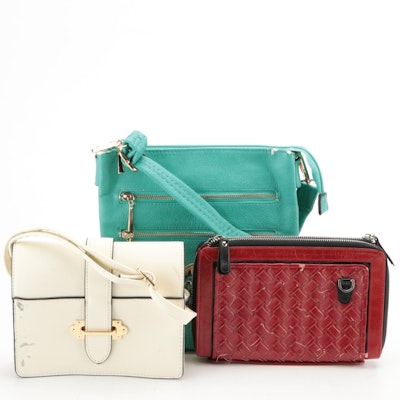 Roxbury Zip Clutch in Red Leather, Teal and White Leather Crossbody Bags