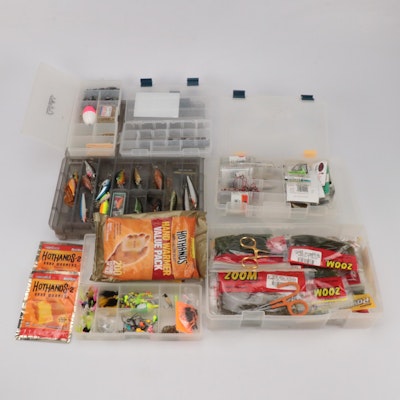 Compartmented Tackle Boxes with Lures and Hand Warmers
