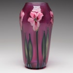 Charles Lotton Pink "Multi-Flora" Iridescent Studio Art Glass Vase, 1988