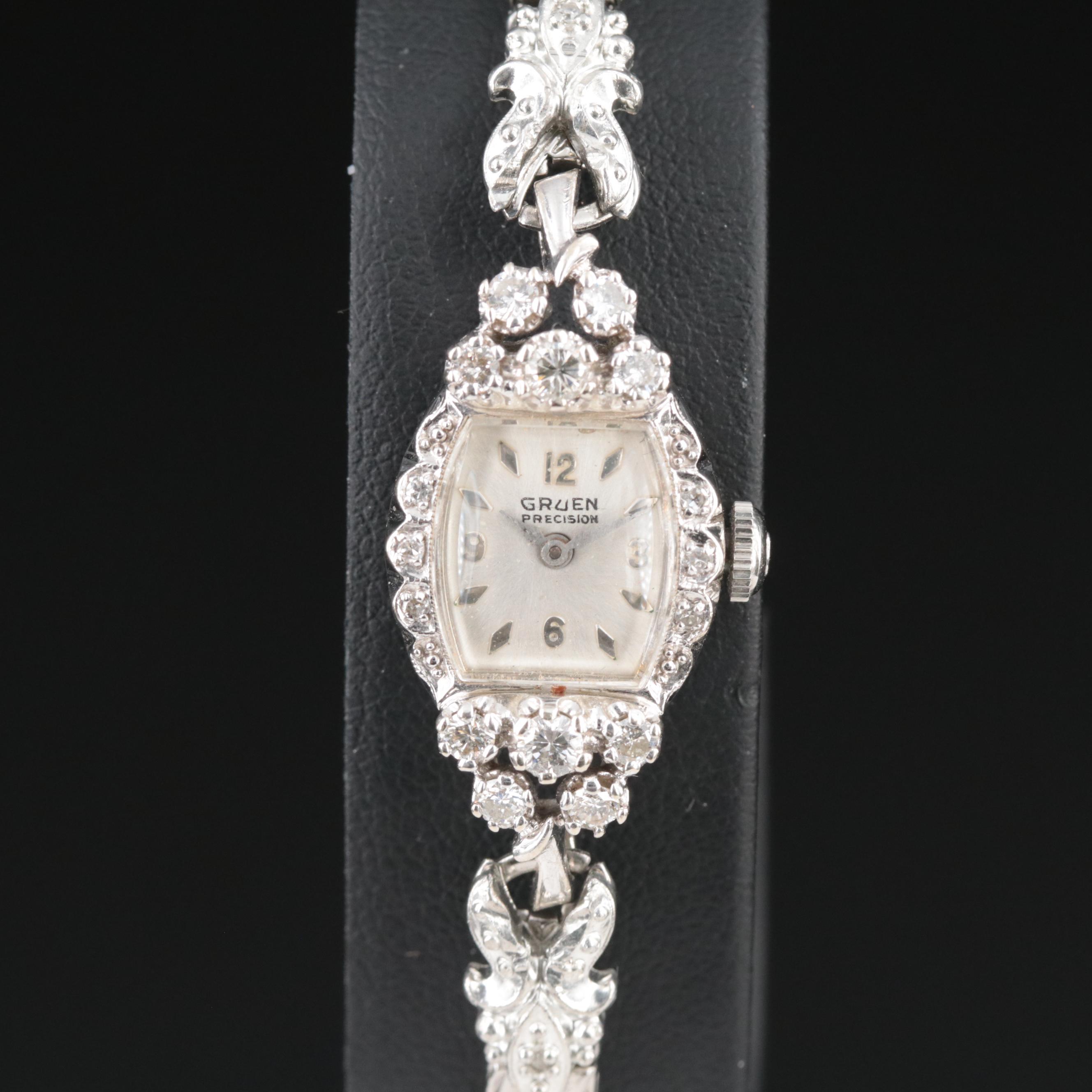 14K Gruen Precision Diamond Stem Wind Watch