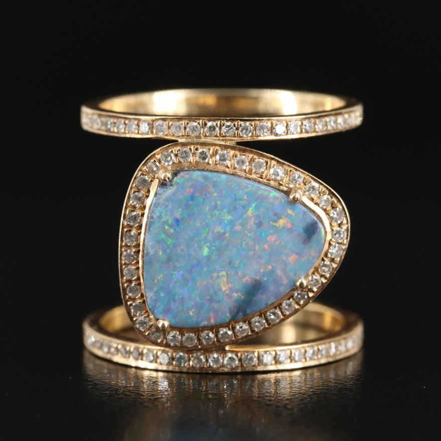 14K Opal Triplet and Diamond Ring
