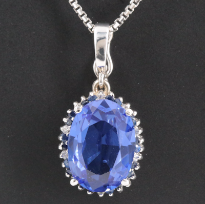 Italian 14K Spinel and Sapphire Enhancer Pendant Necklace