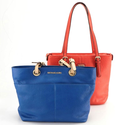 Anne Klein Bright Coral and Michael Kors Electric Blue Leather Shoulder Bags