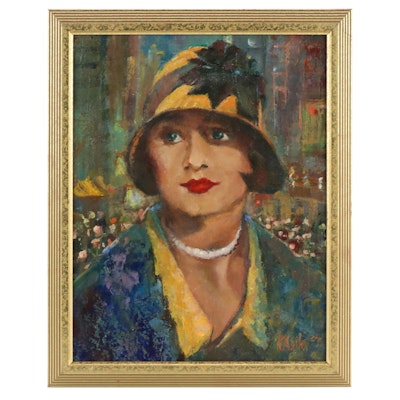 Kevin Kasik Portrait Oil Painting "Flapper in the City," 2024