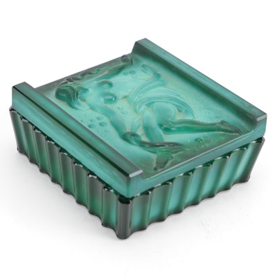 Bohemian Art Deco Style Malachite Glass Box, 20th Century