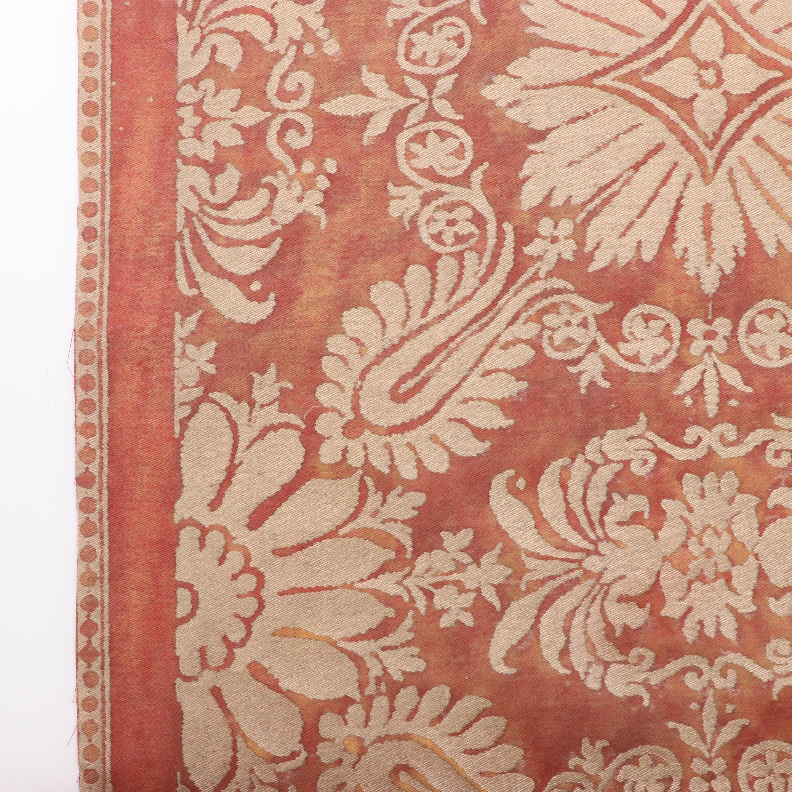 Fortuny Hand Printed Italian "Impero" Copper & Silvery Gold Cotton Fabric