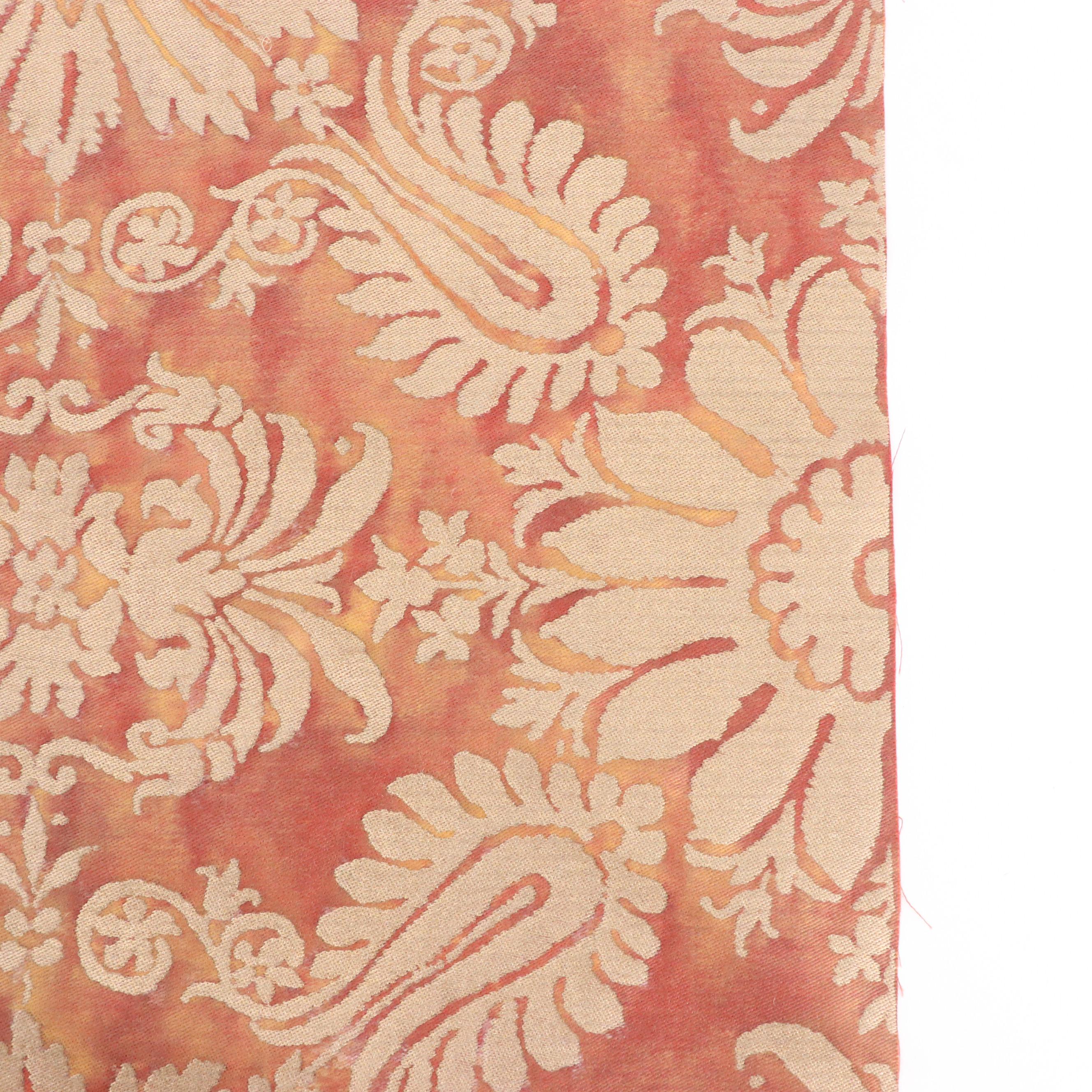Fortuny Hand Printed Italian "Impero" Copper & Silvery Gold Cotton Fabric