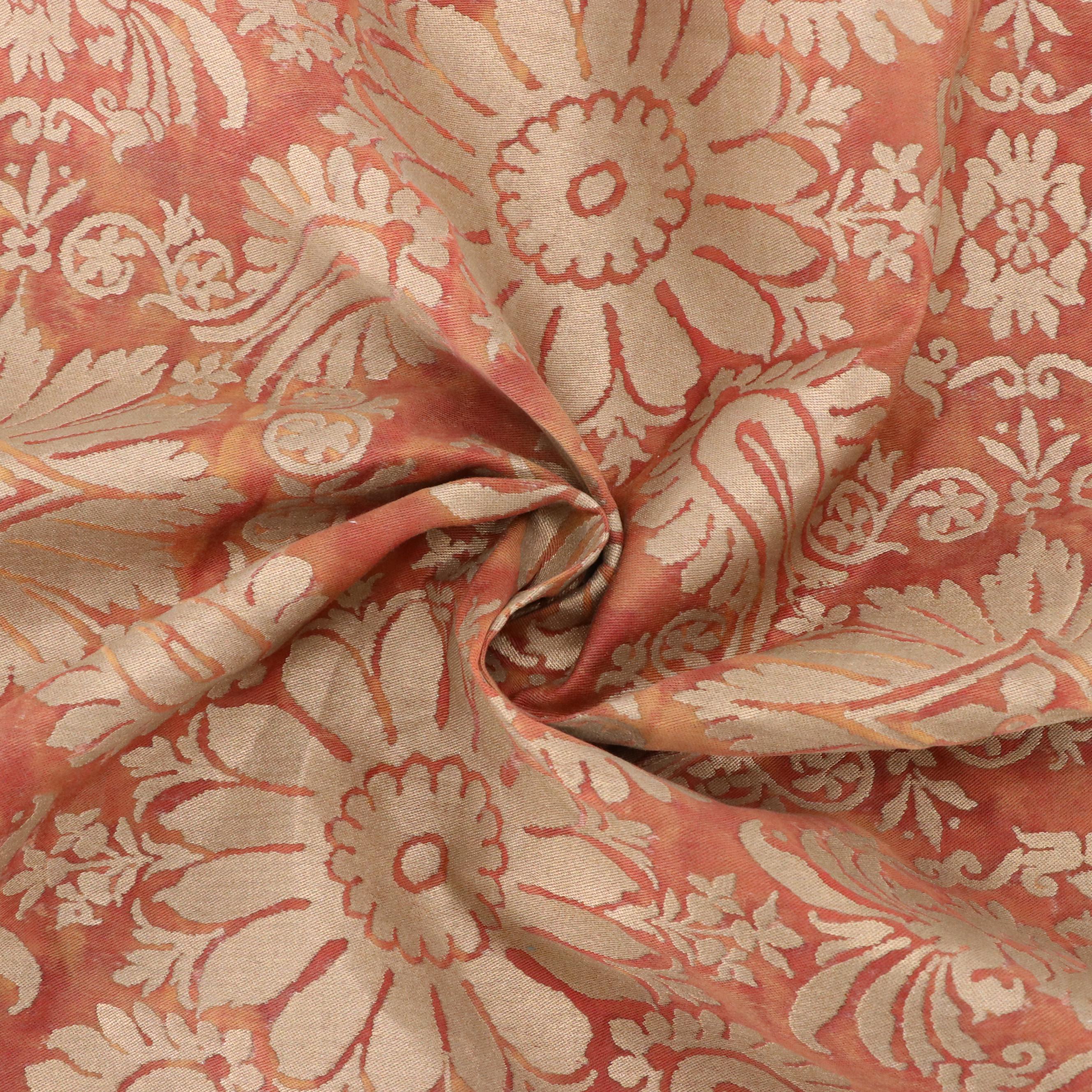 Fortuny Hand Printed Italian "Impero" Copper & Silvery Gold Cotton Fabric