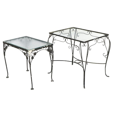 Two Cast Metal and Glass Patio Side Tables