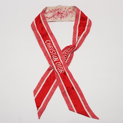Christian Dior "Mitzah Toile de Jouy" Red and White Silk Muffler/Scarf