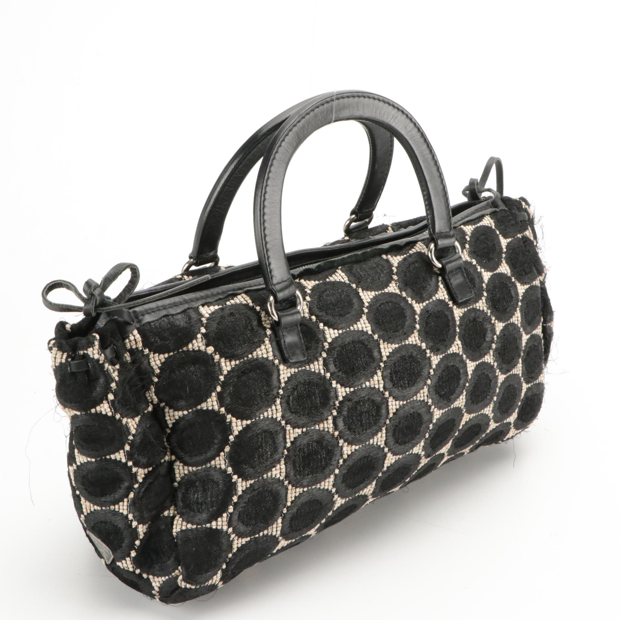 Prada Woven Textile and Leather Handbag