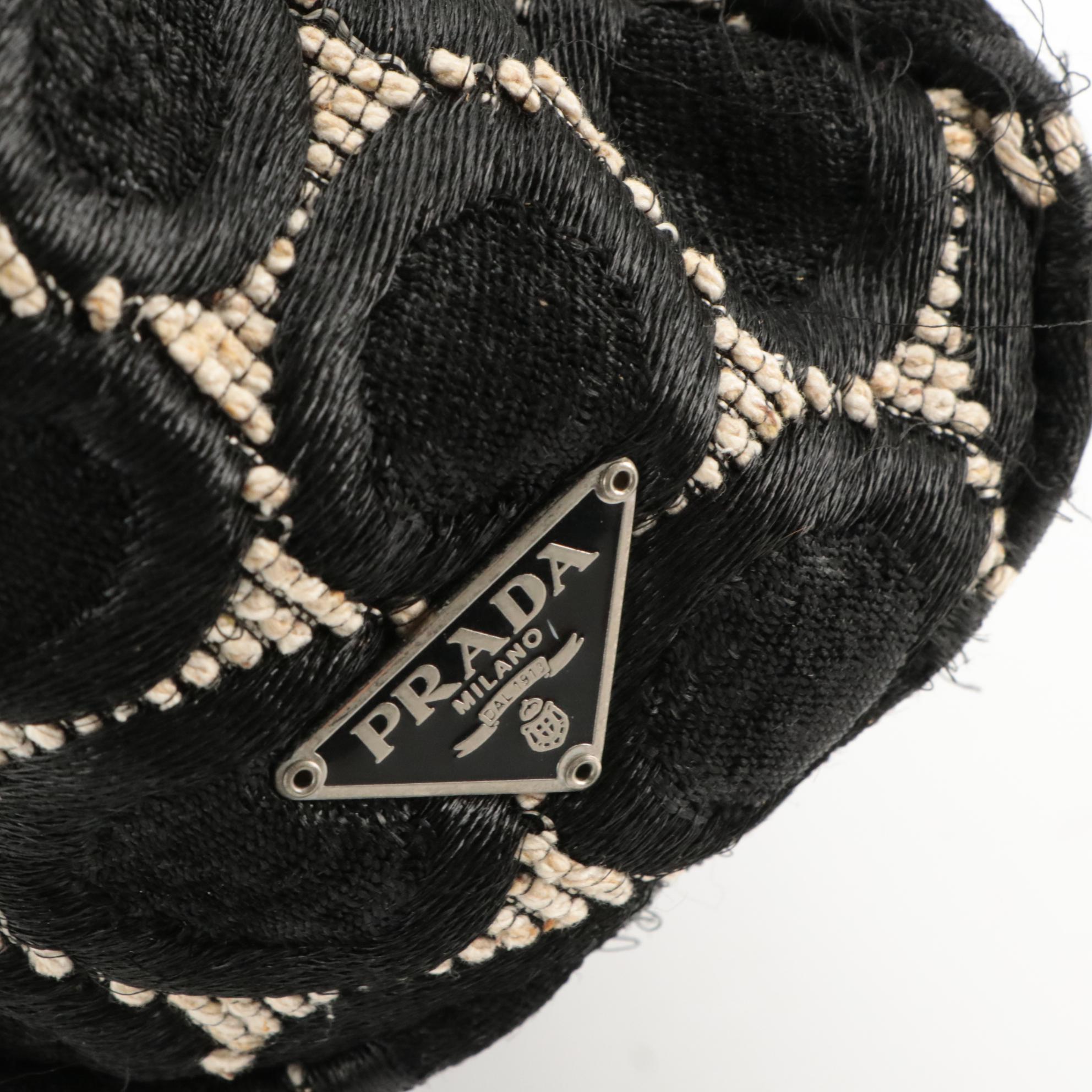 Prada Woven Textile and Leather Handbag