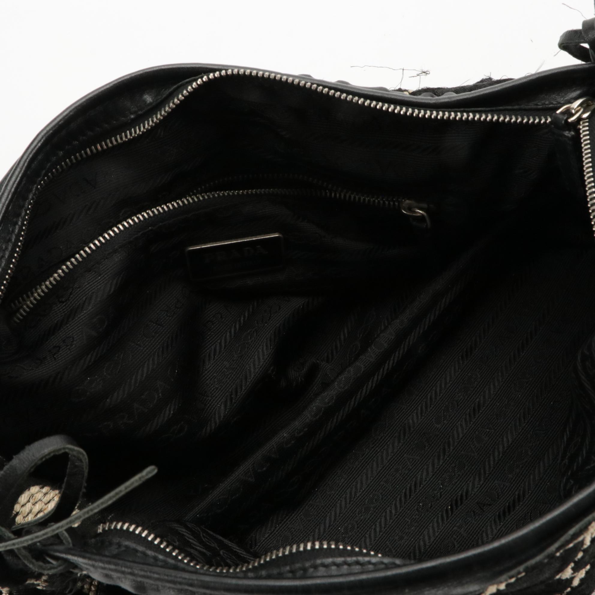 Prada Woven Textile and Leather Handbag