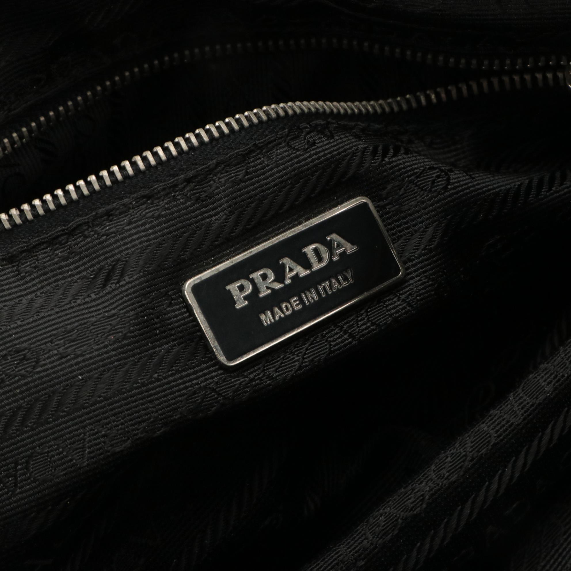 Prada Woven Textile and Leather Handbag