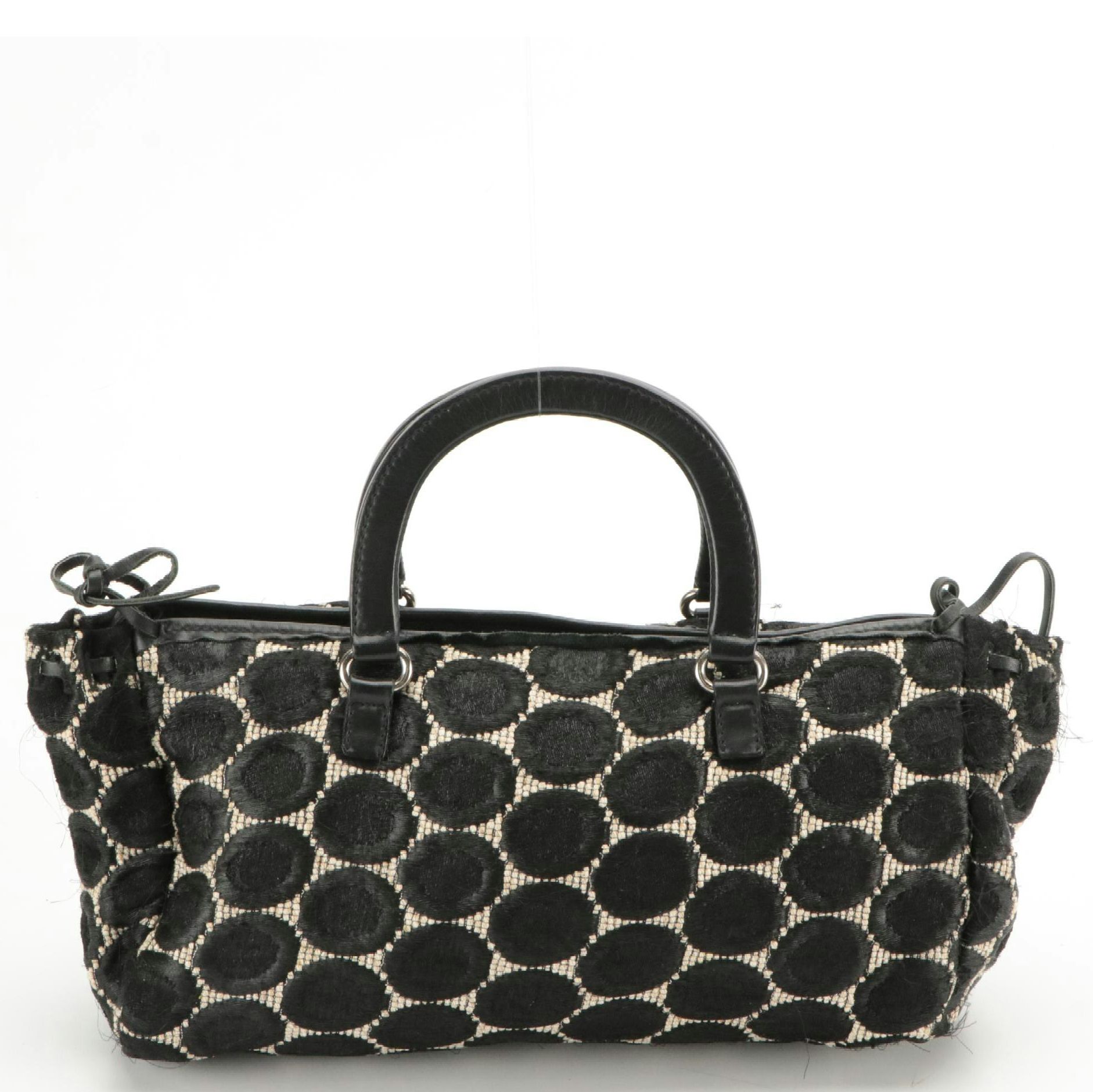 Prada Woven Textile and Leather Handbag