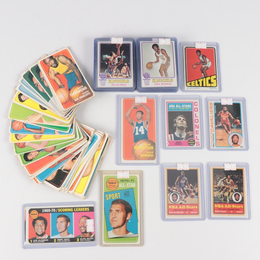 Topps Basketball Cards Featuring Oscar Robertson, Jerry West, and More, 1970s