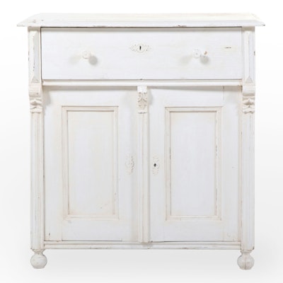 Continental White-Painted Pine Side Cabinet, 19th Century