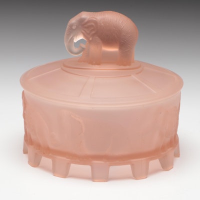 Walther & Söhne Art Deco Style Pink Satin Glass Powder Jar