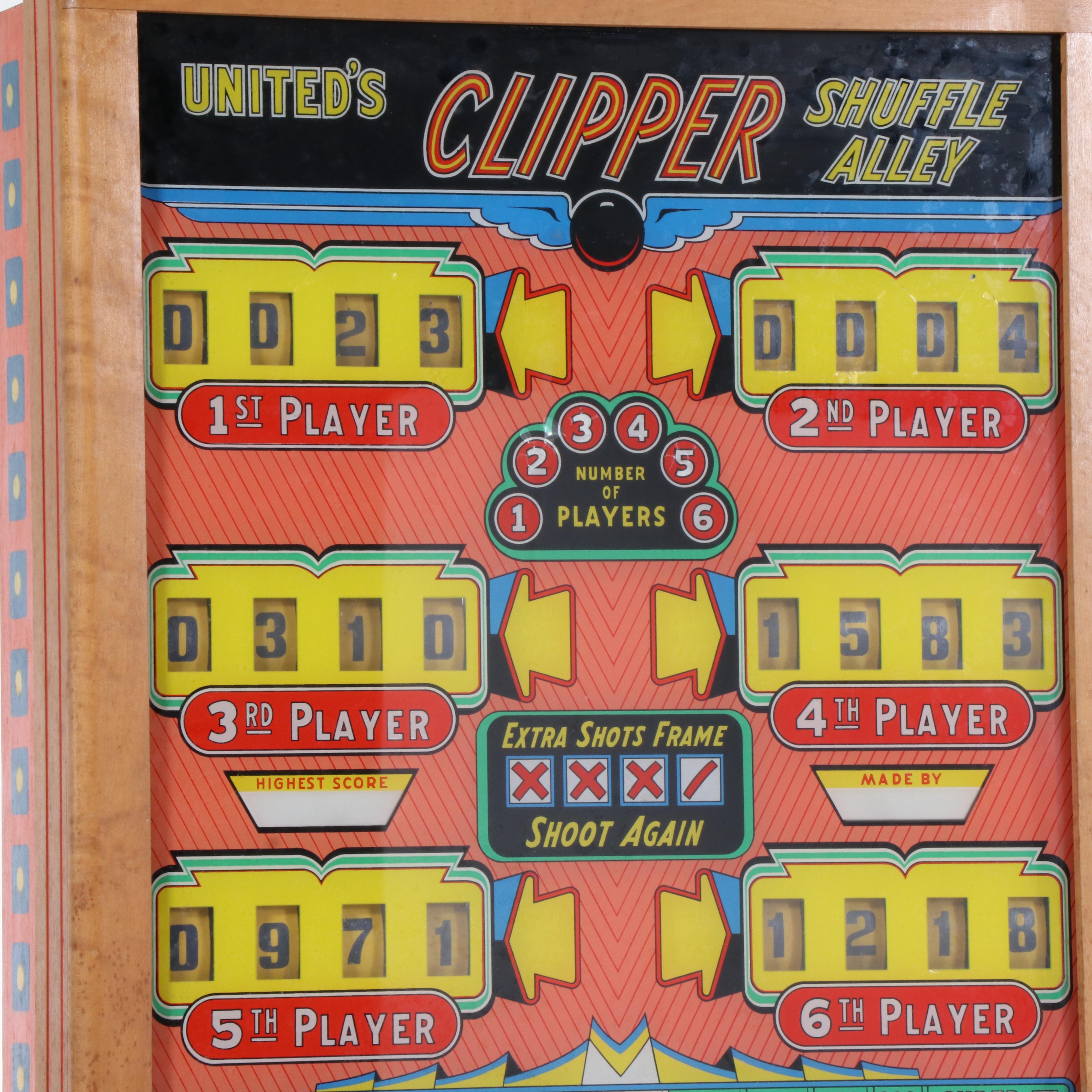 United Manufacturing Co. "Clipper Shuffle Alley" Puck Bowling Arcade Machine