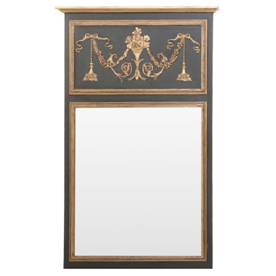 John Richard Louis XVI Style Ebonized and Parcel-Gilt Trumeau Mirror