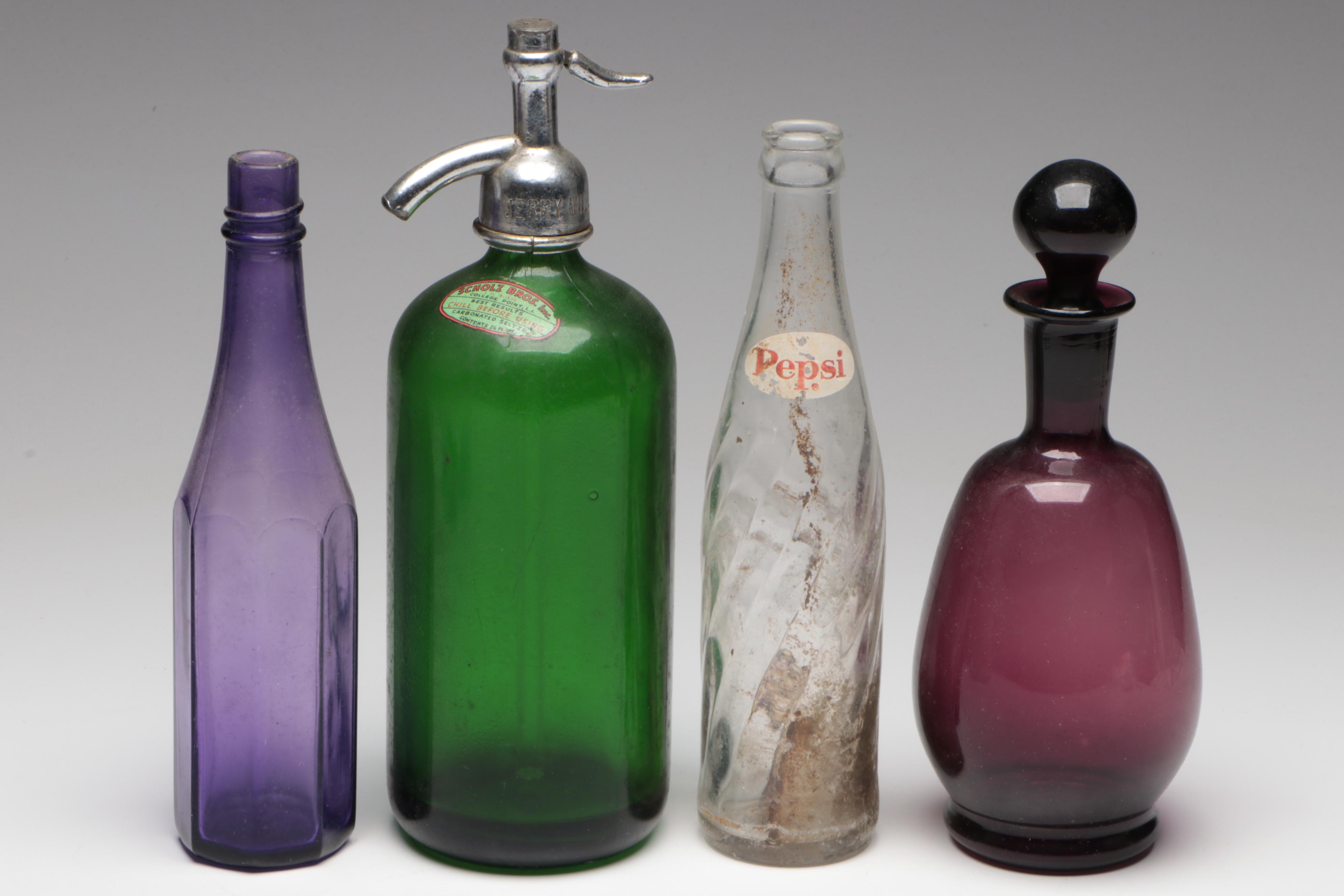 Art Deco Style Seltzer with Other Bottles and Stoppers