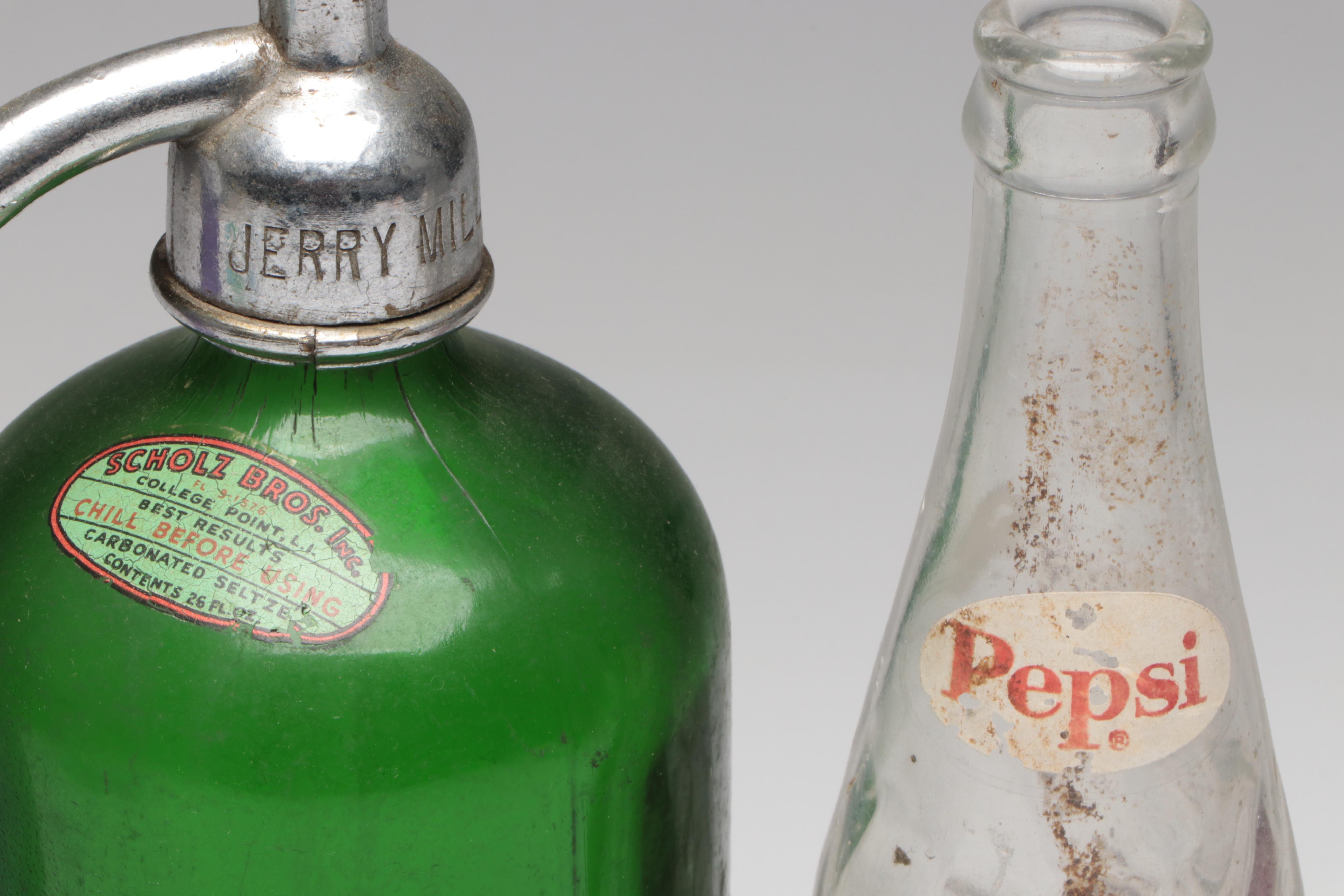 Art Deco Style Seltzer with Other Bottles and Stoppers