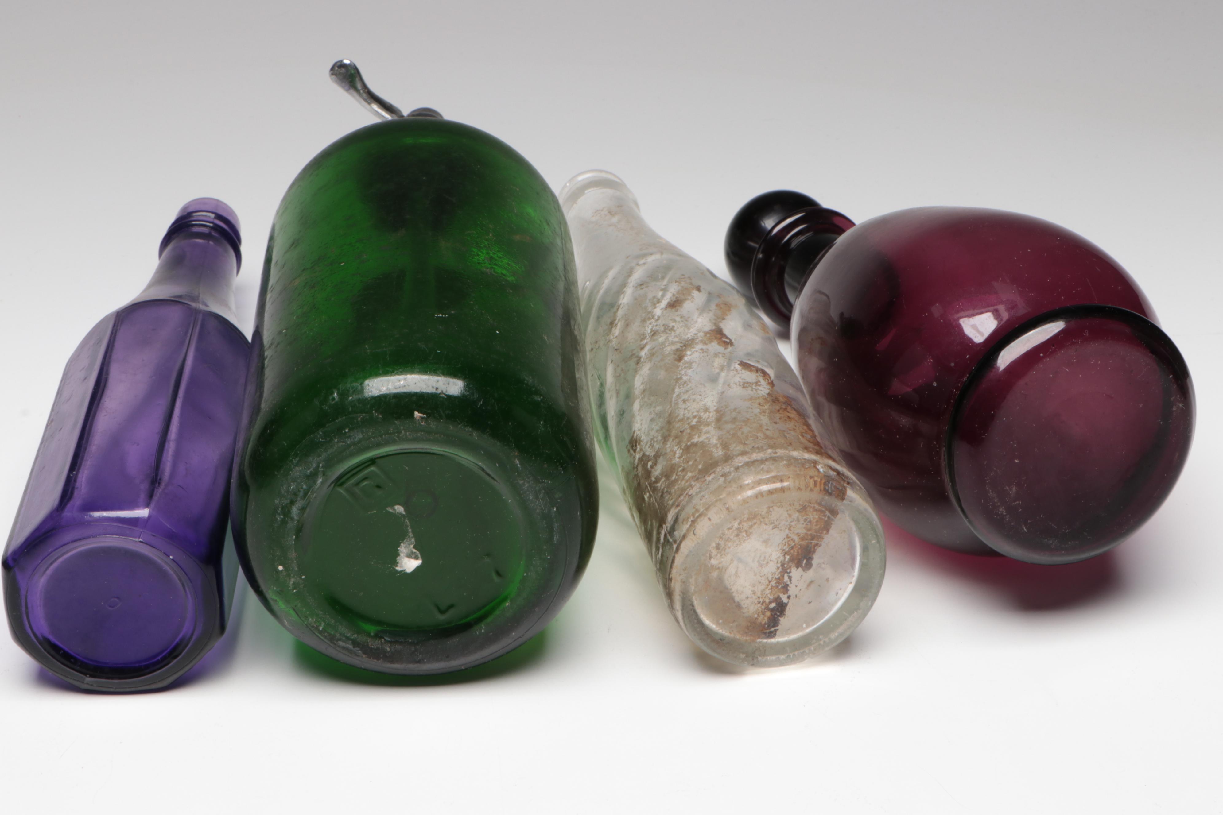 Art Deco Style Seltzer with Other Bottles and Stoppers