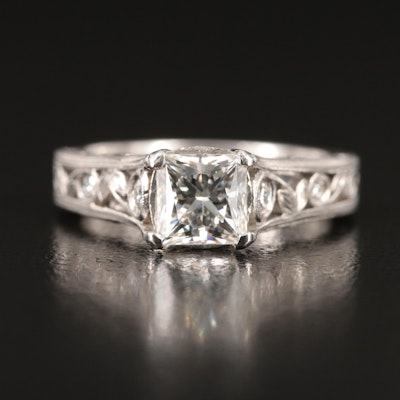 Platinum 1.17 CTW Diamond Ring with Foliate Pattern